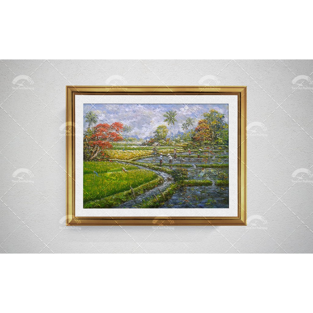 Lukisan Pemandangan Sawah Ukuran 50 X 70 Cm Shopee Indonesia