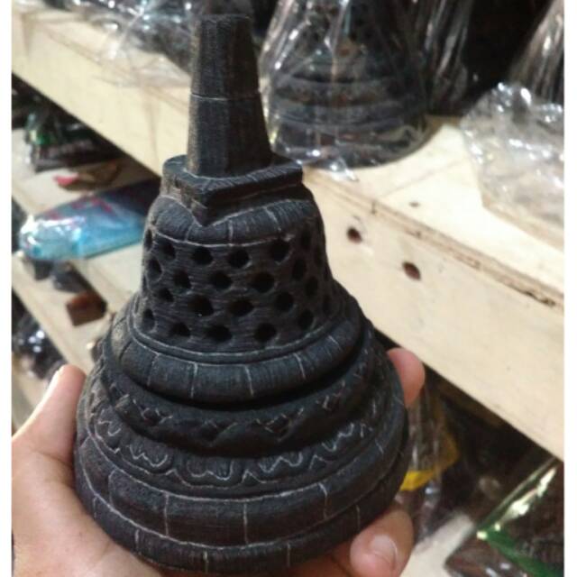 (BISA COD) Miniatur Stupa Candi Borobudur Ukuran Kecil - Batu Hitam Asli - DEKORASI Souvenir Jogja