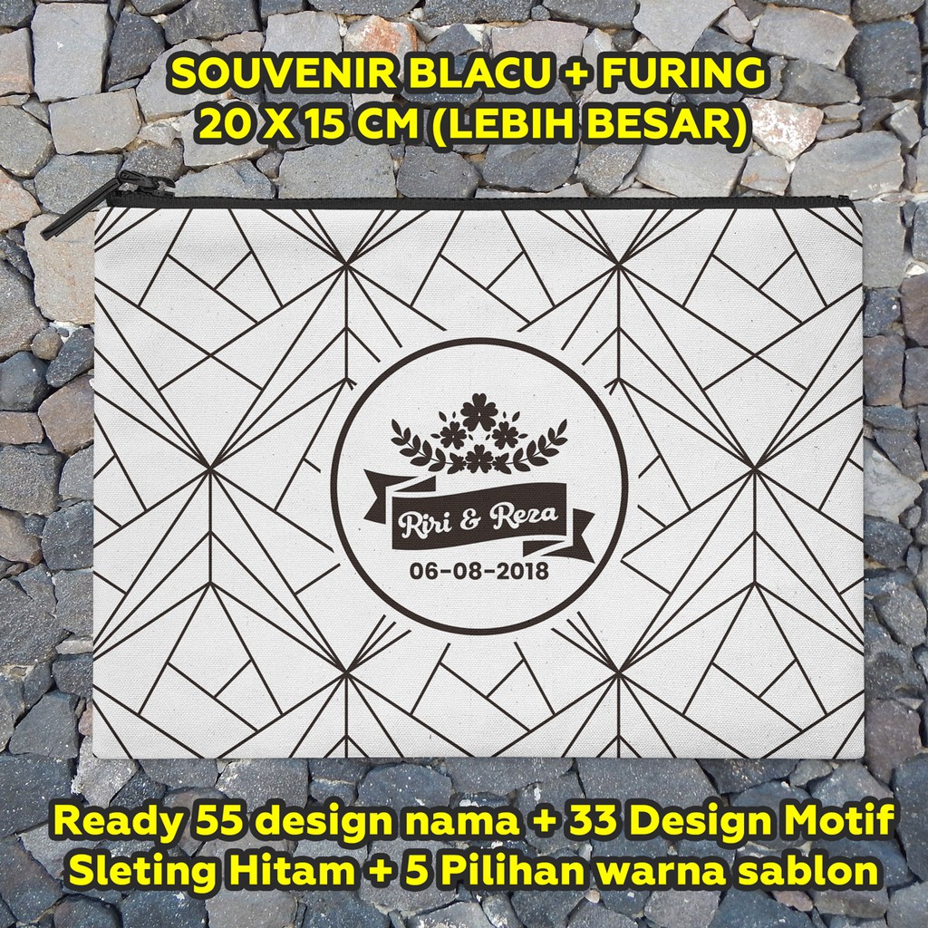 Souvenir pernikahan blacu ukuran BESAR puring pouch 20 x 15 cm 2 Muka Custom