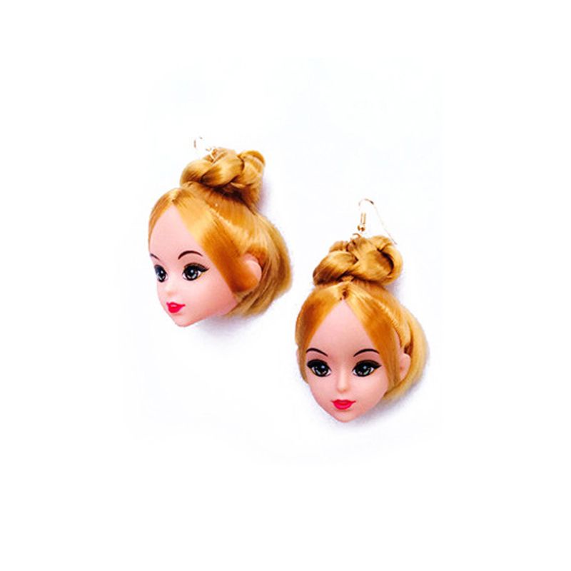 SIY  Creative Yellow Hair Doll Head Toy Drop Earrings Fashion Jewelry for Women Girls