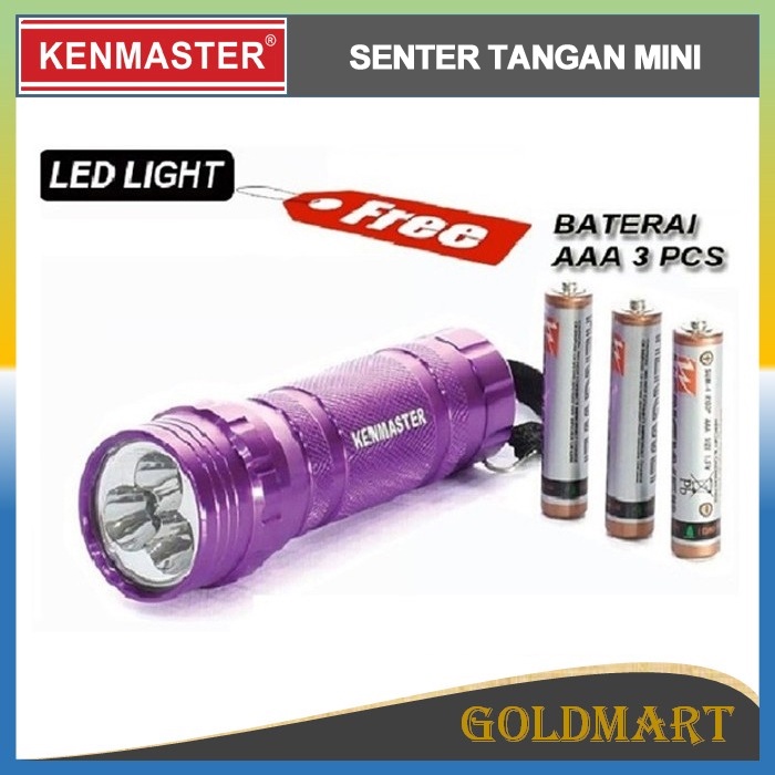 Senter Tangan LED Mini / Kenmaster Senter LED Almunium + Baterai AAA