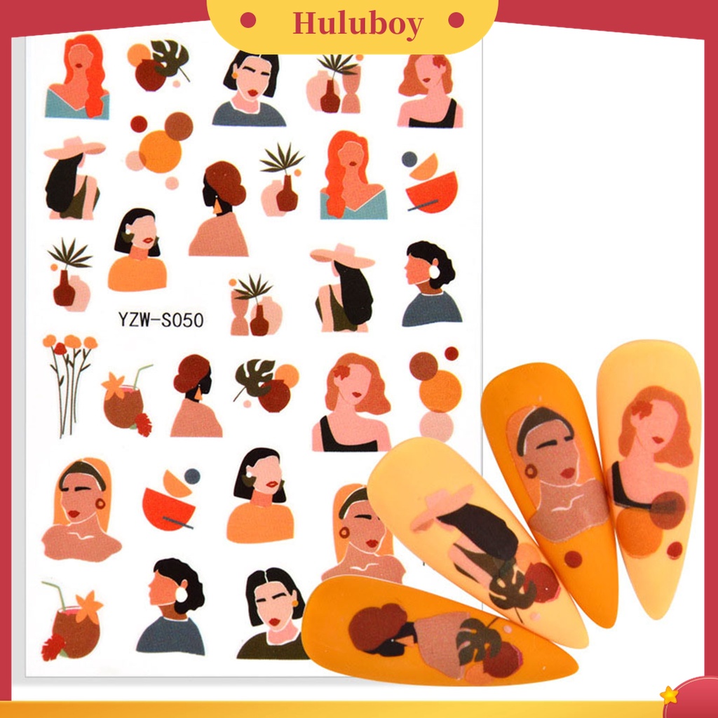 Huluboy Huluboy♡ 3 Pcs Stiker Kuku 3D Multifungsi Tahan Lama Warna Alpukat Untuk Wanita