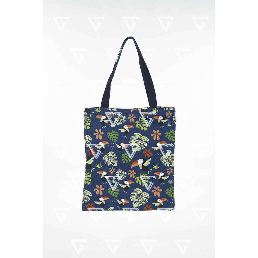 Totebag wanita / tote bag wanita kekinian 2021 kanvas motif Rangkong Navy