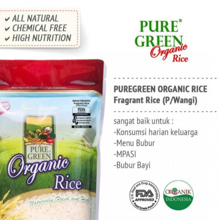 Pure Green Beras Organik 1kg - Pulen Wangi