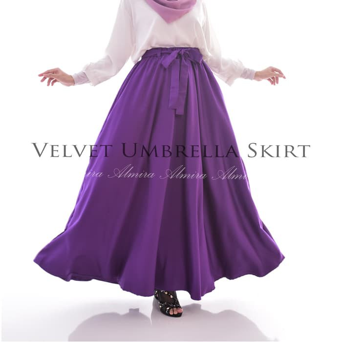 COD - Rok Panjang Payung Wanita Muslim Pesta Velvet Umbrella Skirt - Abeela