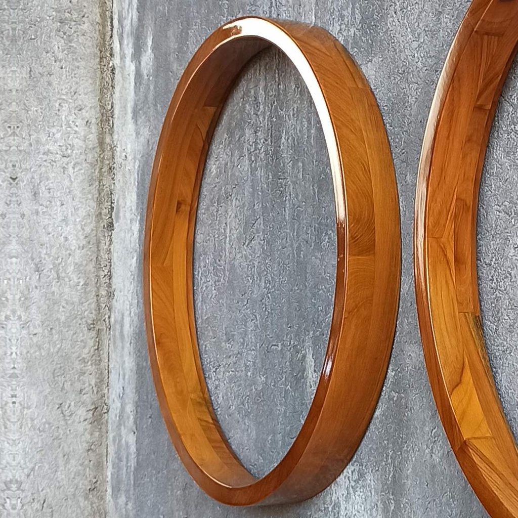 F50 Frame Cermin Bulat Aesthetic Kayu Jati Solid 50cm