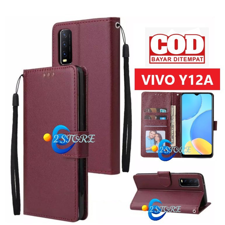 Flip case VIVO Y12A model flip ada tempat foto dan kartu flip cover bisa standing ada tali