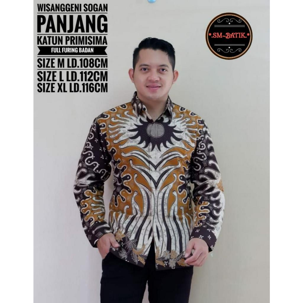 Kemeja Batik Exclusive Lengan Panjang Batik Sogan Pria Kemeja Batik Warna Coklat WISANGGENI SOGAN