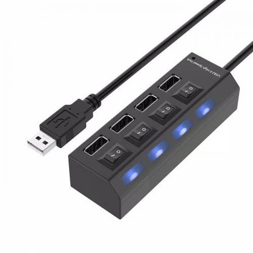 USB Hub 4 Port Hi-Speed 2.0 USB HUB Saklar Blue LED On Off 4 Lubang Support Data Transfer