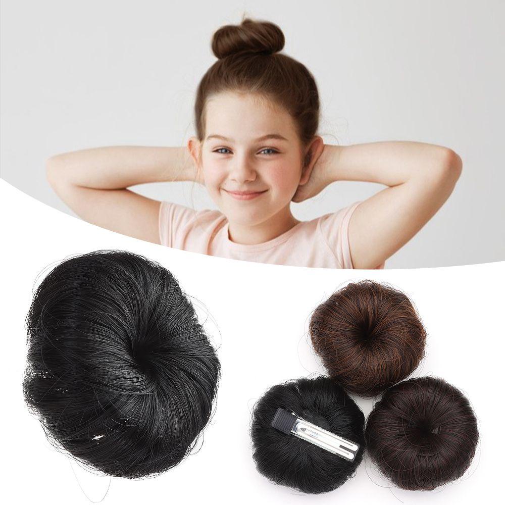 TOP 2pcs Wig Rambut Anak Perempuan Hiasan Kepala Kasual Hitam Coklat Alami Wig Sintetis