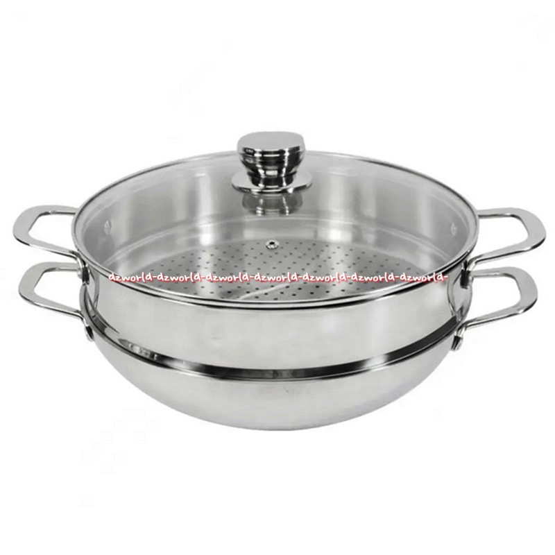 Culinart Pan Boil  32cm Alat Panci Masak Wajan Goreng Kukus dengan Tutup Kaca Culin Art Stainless