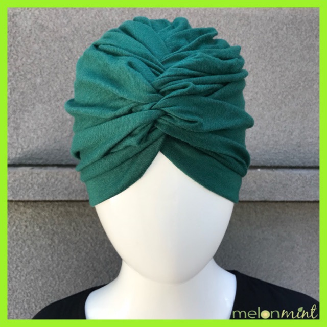 Melonmint Handmade Hijab Turban Instan Dewasa Warna Hijau Botol Polos Grosir
