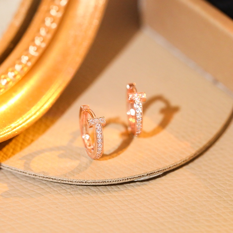 Anting Tusuk Gantung Bahan Sterling Silver 925 Desain Huruf T Warna Rose Gold Gaya Perancissimple Untuk Wanita