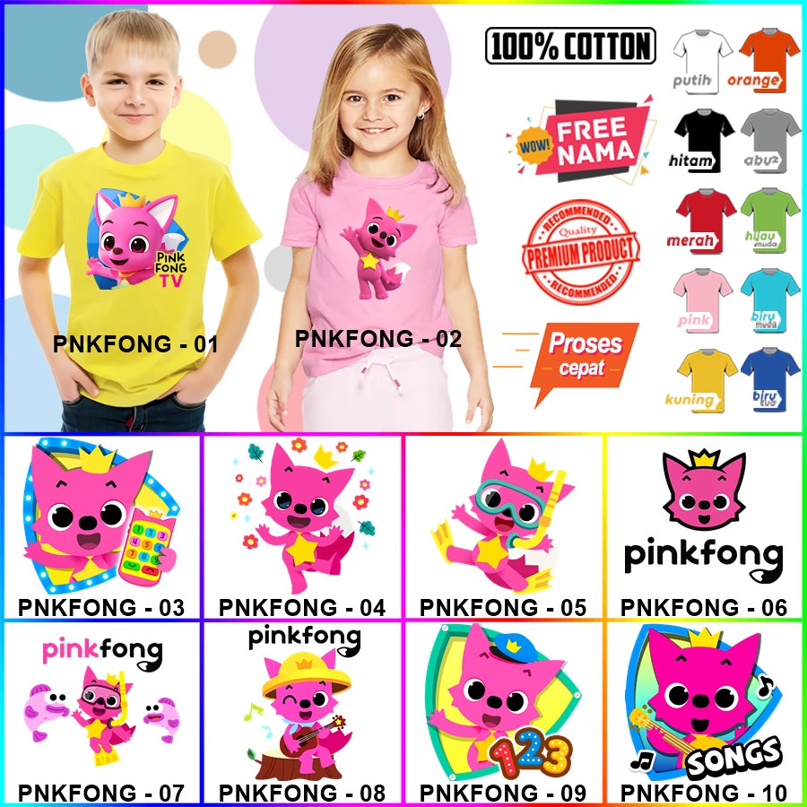 Baju Kaos ANAK DAN DEWASA PINK FONG COUPLE (FREE NAMA)