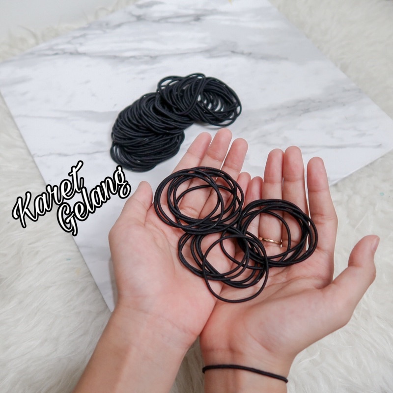 GELANG KARET IKAT RAMBUT ELASTIS 12pcs HITAM SOLID