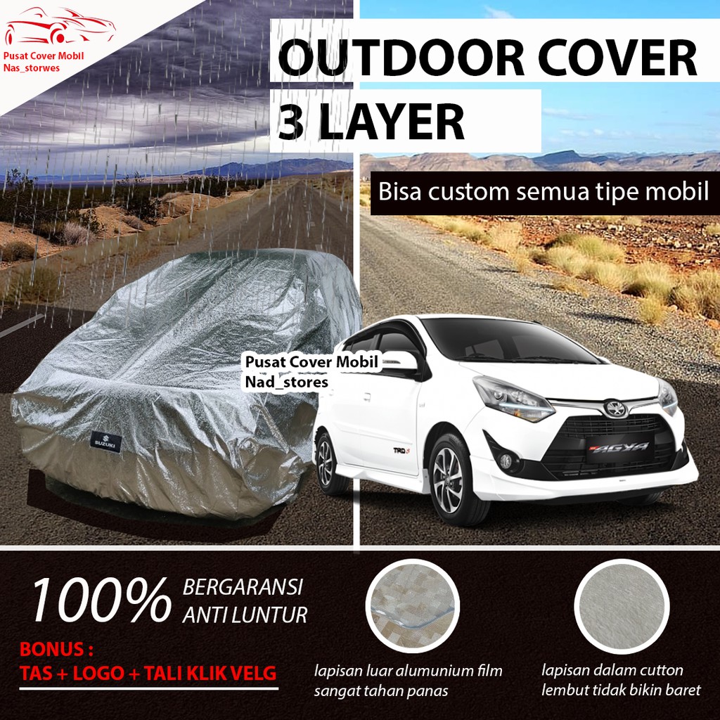 OUTDOOR cover mobil sarung mobil agya ayla putih anti panas dan luntur anti panas 3 lapis