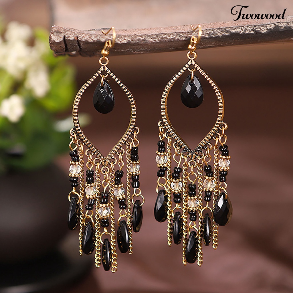 Twowood 1 Pair Earring Waterfall Shape Bohemia Style Ultra Long Dangle Hanging Ear Ornaments Ear Accessoies for Women