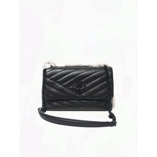 Tas Tory Burch TB Kira Chevron Shoulder Bag Small Powder Coated Black Original