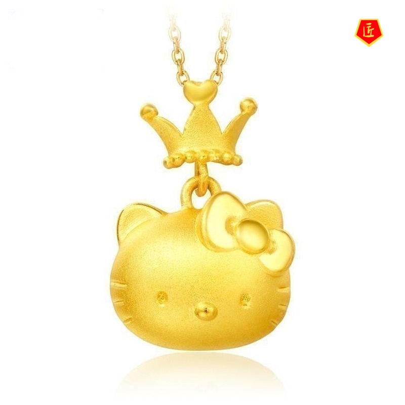 [Ready Stock]3D Gold Cartoon Cat Pendant Necklace Cute Fashion