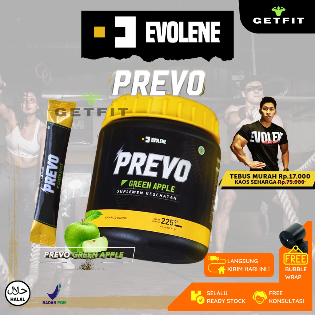 EVOLENE PREVO 1 BOX ISI 45 SACHET PRE WORKOUT BPOM HALAL APEL EVO CREATINE EVOLINE EVOLIN EVOLEN PRE