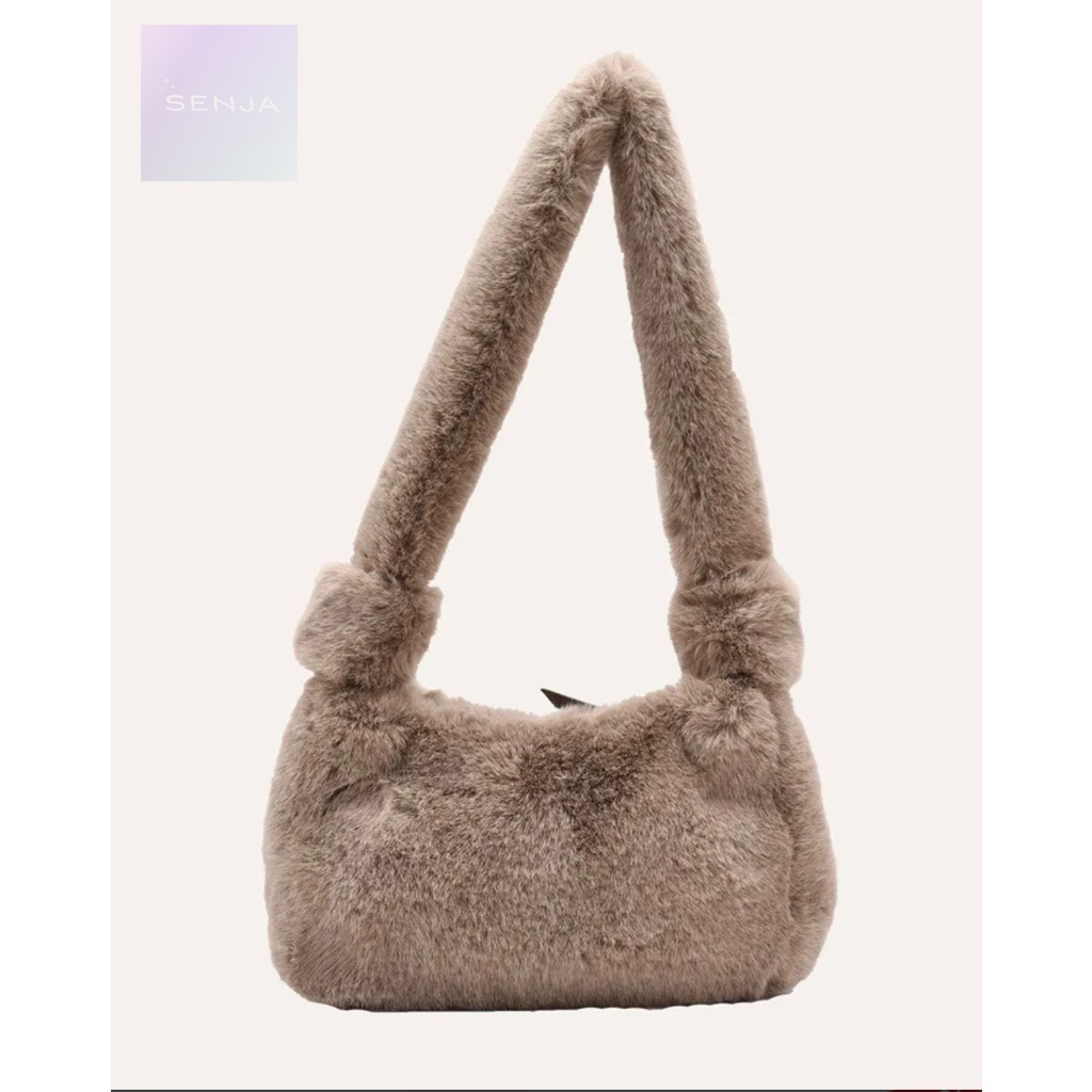 Senja Amelia Fur Bag Dark Brown Tas Bulu Selempang Wanita