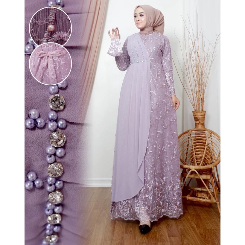 Permata Olshop / Kebaya Gamis Modern Tulle Brokat / Baju Gamis Konda¹ngan / Baju Kebaya Brukat / Gamis Seragam