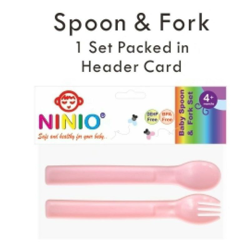 Ninio spoon &amp; fork (F333). 1 set sendok dan garpu makan bayi