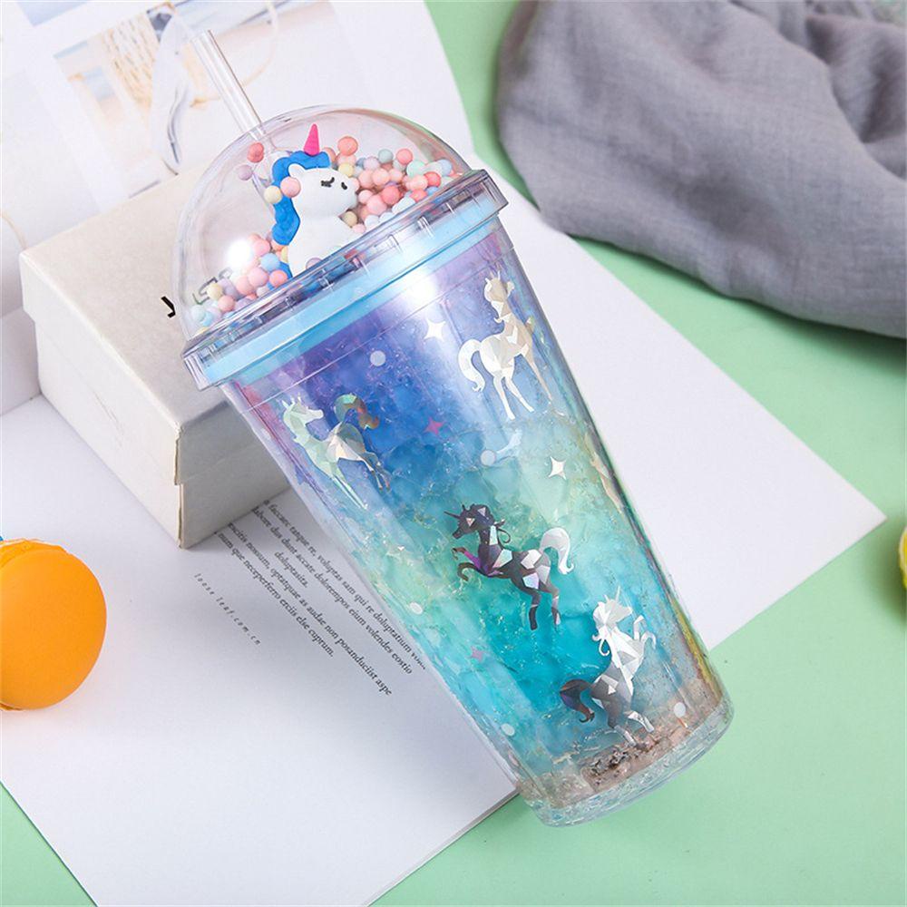 R-FLOWER Gelas Air Unicorn 450ml Lucu Reusable Dengan Sedotan Tempat Minum