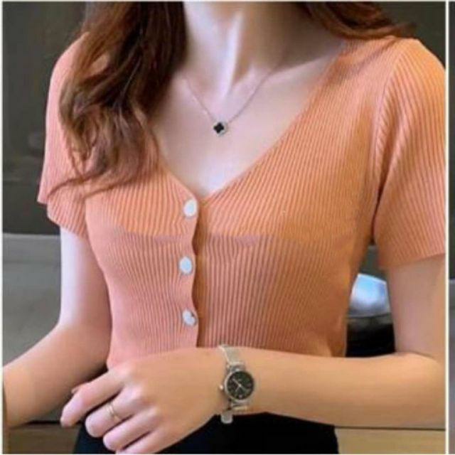 GZB Baju Rajut Wanita Kekinian / Blouse Rajut Naomi Vneck  Lengan Pendek /Blus / Baju Rajut cewek