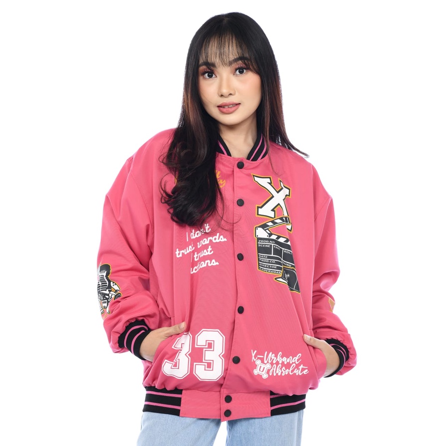 Jaket Varsity Perempuan Keren Terlaris Unisex A247 Baby Blue Dan Pink