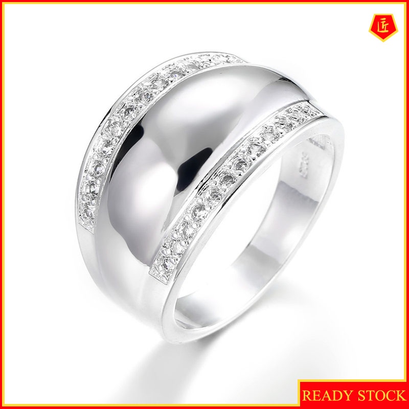 [Ready Stock]Simple Personality Diamond Silver Glossy Ring