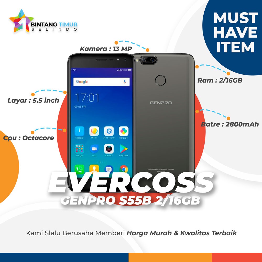 Evercoss Genpro S55b 2 16 Gb Garansi Resmi 1 Tahun Shopee Indonesia