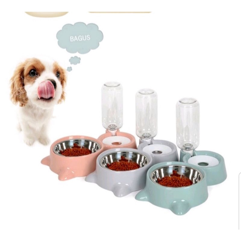 Dispenser Tempat Makan Anjing Kucing Dispenser Minum Pet Feeder Plate 2 in 1 Unik &amp; Lucu Bentuk Kepala Kucing