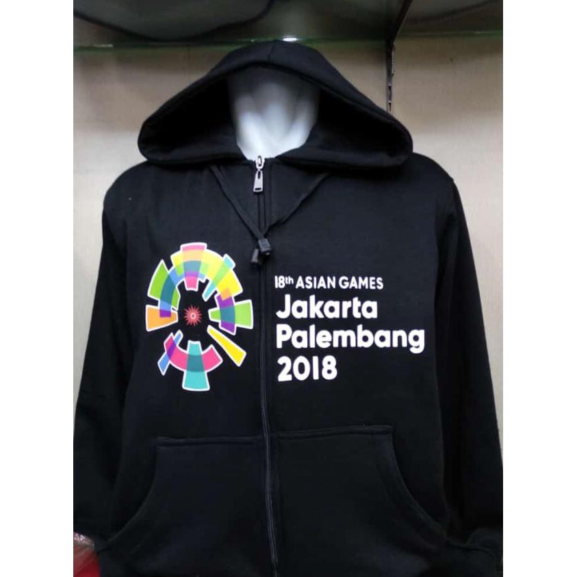 Hot Stuff Jaket Hoodie Zipper Asian Games 18 Jakarta Palembang 2018 Full Hitam
