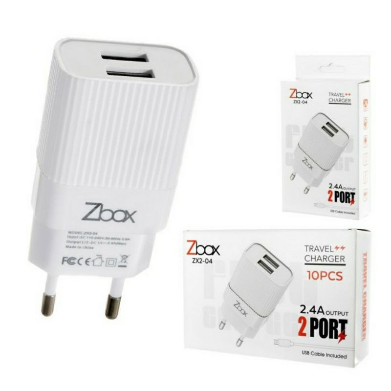 Charger Zbox ZX2-04 2 Usb 2.4A Include Micro V8 Usb Cable Box Isi 20 pcs