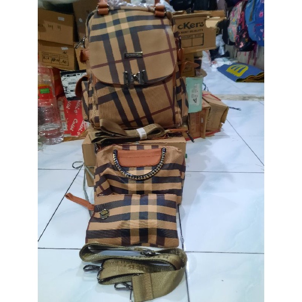 Tas wanita ransel burberry 3in1(ransel,slempang dan tenteng)