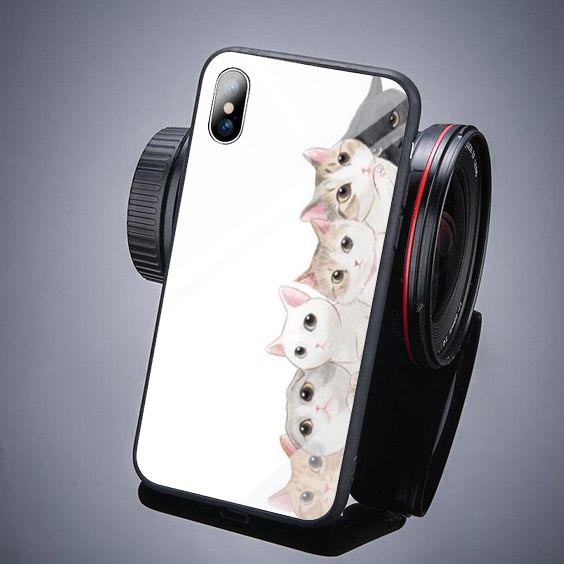 [K41] SoftCase Glass Cat For Oppo Vivo Xiaomi Samsung Iphone Realme a12 a31 a5s a52 a91 a92 a3s a37