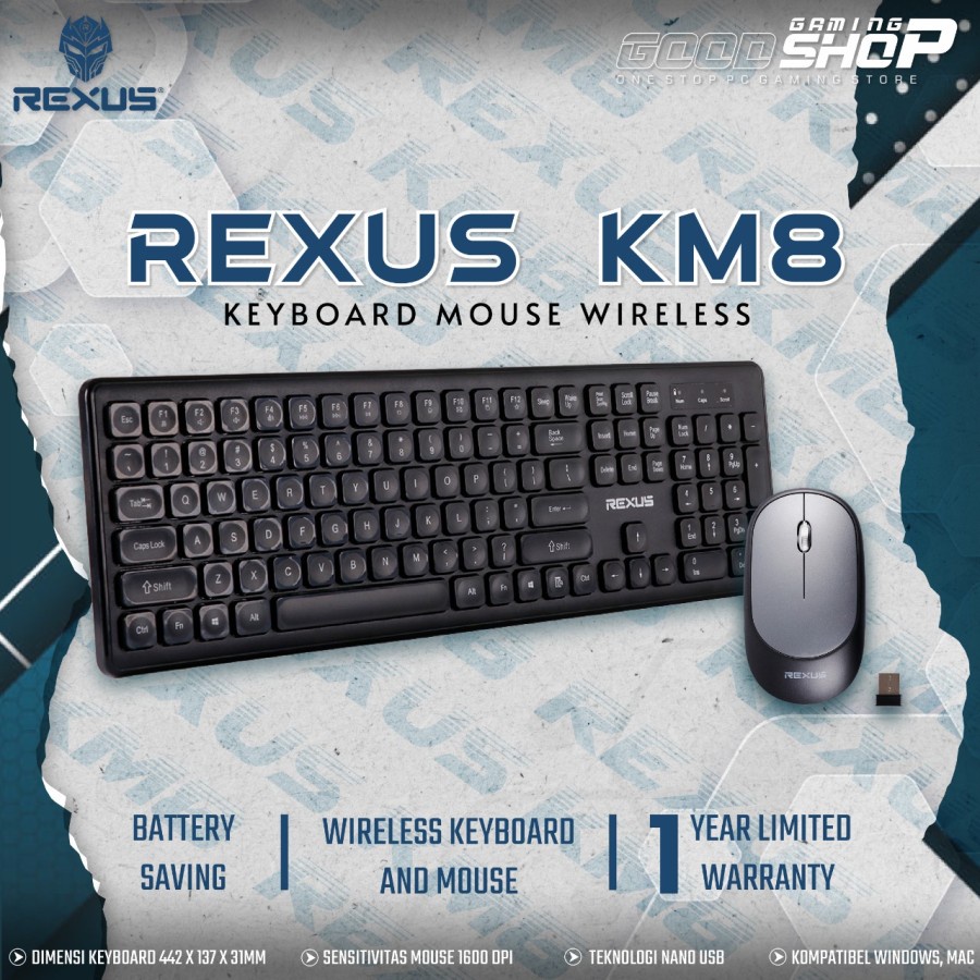 Rexus Keyboard Mouse Wireless KM8 / KM-8 Combo