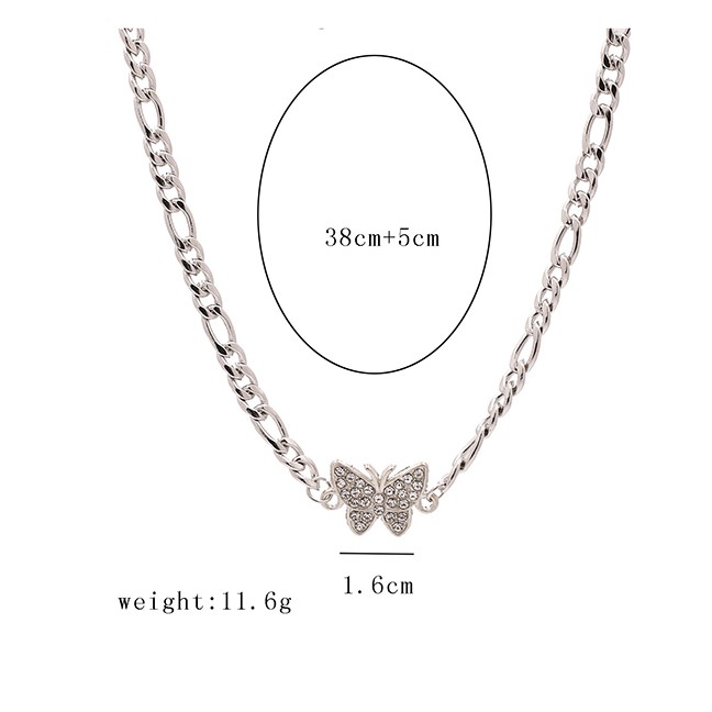 LRC Kalung Fashion Silver Butterfly Stainless Steel Titanium Diamond K43624