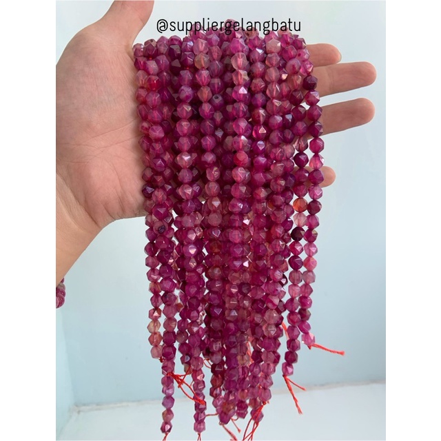 batu faceted hexagon Stone 8mm purple agate ungu bahan gelang kalung