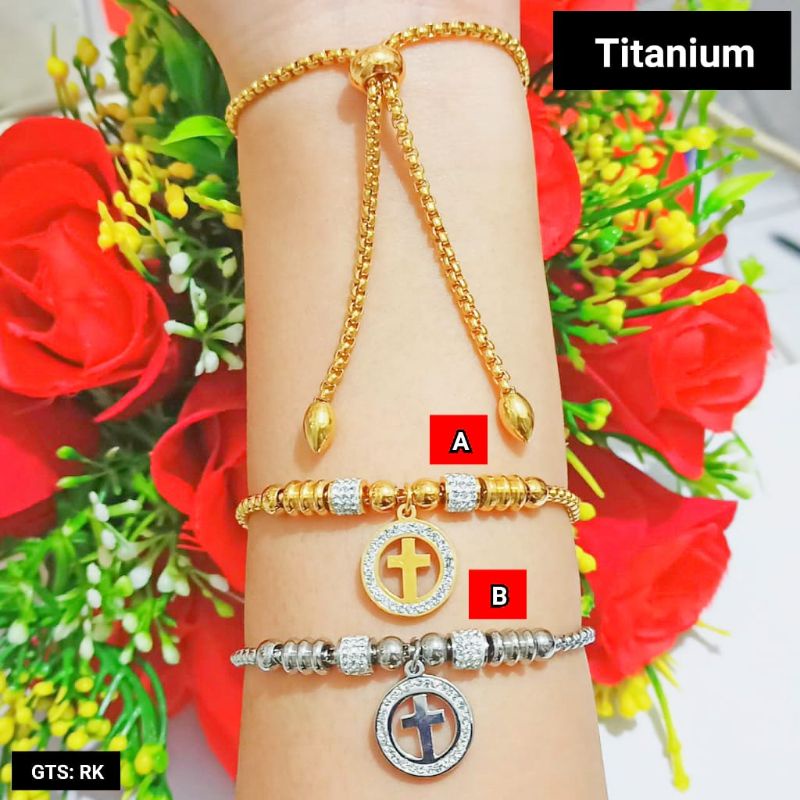 *COD* Gelang Serut TITANIUM Juntai  Gold&amp;Silver permata zircon TIDAK LUNTUR, TIDAK BERKARAT