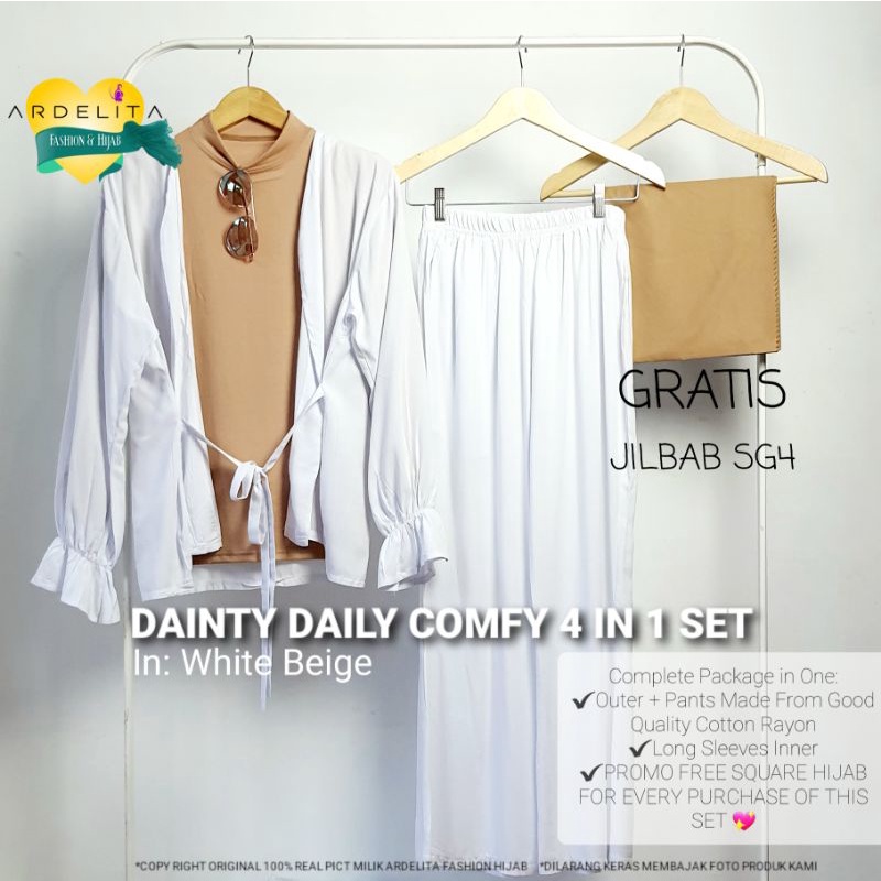 ORI PAKET OOTD 4IN1 HEMAT LENGKAP DAINTY DAILY COMFY WEAR SET / SETCEL WANITA NYAMAN DIPAKAI / BAJU SETELAN WANITA HIJAB BAHAN KATUN RAYON / BAJU WANITA MODEL TERBARU KEKINIAN / HOME DRESS KEREN NYAMAN GAYA