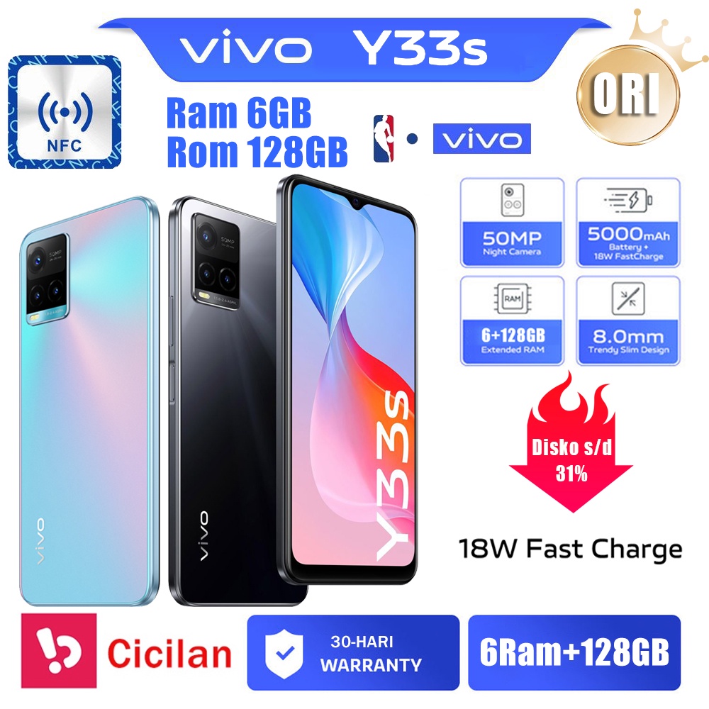 Jual hp vivo Y33s ram 6/128 GB handphone NFC Baru smartphone | Shopee