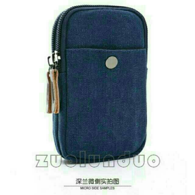 sarung hp kanvas biru pinggang dompet hp pinggang 7 inch pouch dompet 9099