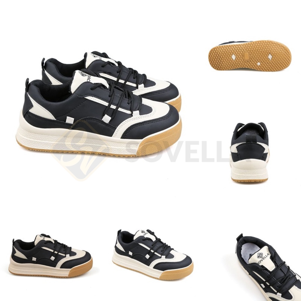 SOVELLA Cercei Sepatu Sneakers Sport Brown Hitam Wanita Import-4