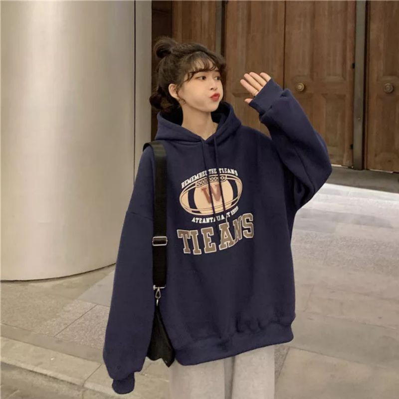 Hoodie Oversize Wanita Korean Style Bahan Katun Fleece Tebal Murah Polos XXL Ori Sweater Kekinian