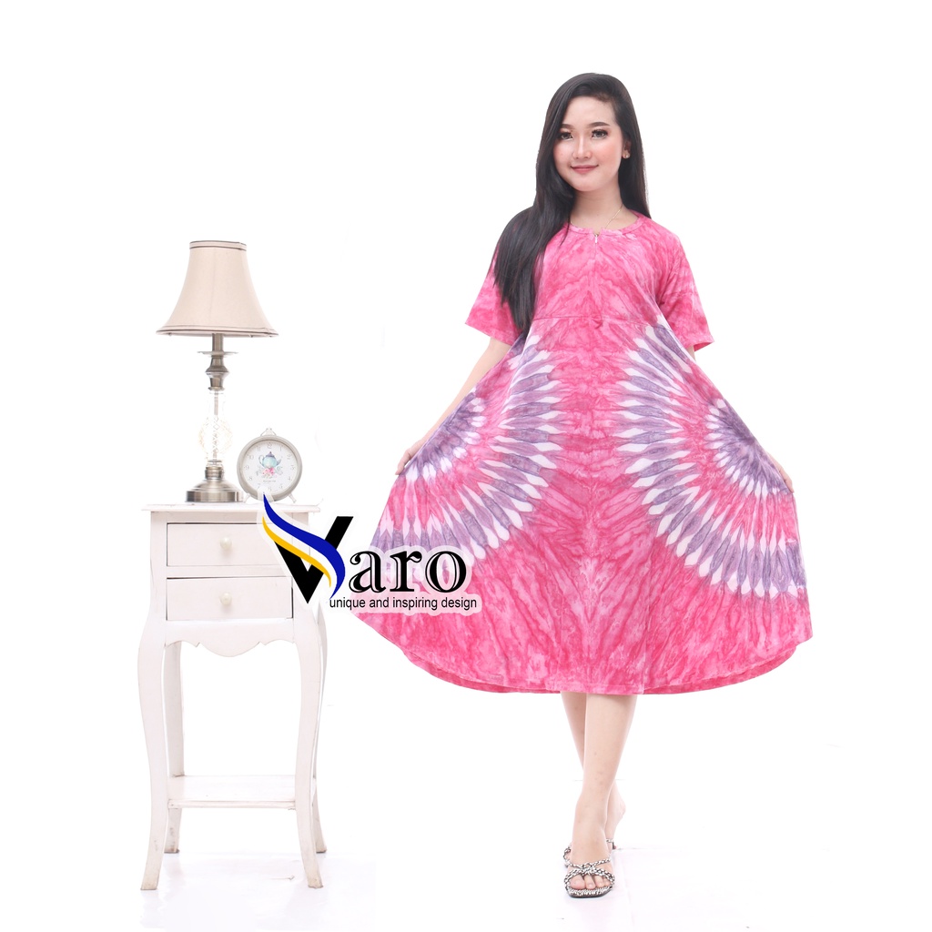 [GROSIR] Daster Kaos Payung Busui Tiedye XXL Jumbo Klok A Busui Resleting-Round Pink Ziper