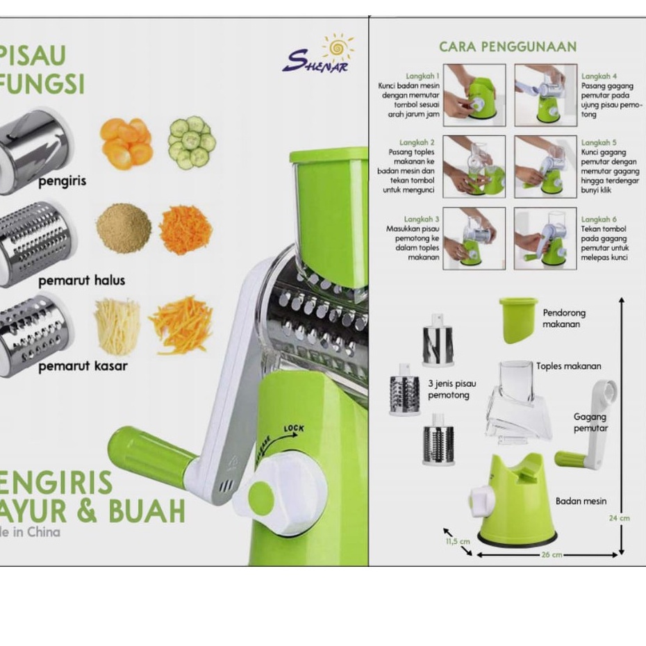 [BISA COD] Alat Parutan Sayur Buah Manual / Table Top Rotary Drum Grater/SHENAR PENGIRIS SAYUR DAN BUAH - GREEN