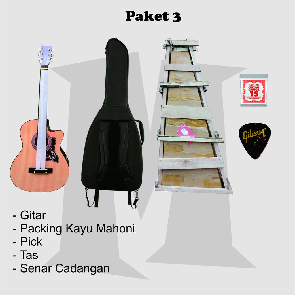 gitar akustik pemula gratis packing kayu-Paket 3