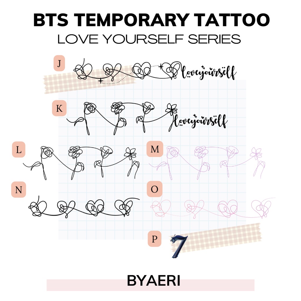 BTS LOVE YOURSELF TEMPORARY TATTOO (Tato Temporer Stiker LY series Member Tato Jungkook ARMY NON-PERMANEN KPOP TATO)